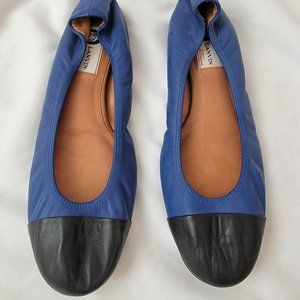 Lanvin blue leather with black cap toe flats